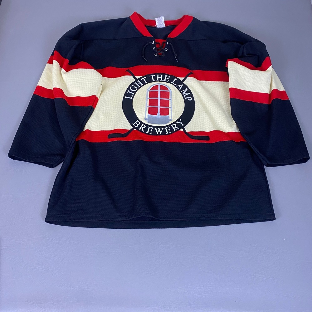 Brewery Hockey Jersey Light The Lamp Men's 2XL Beer Boose Black Red Lace Up